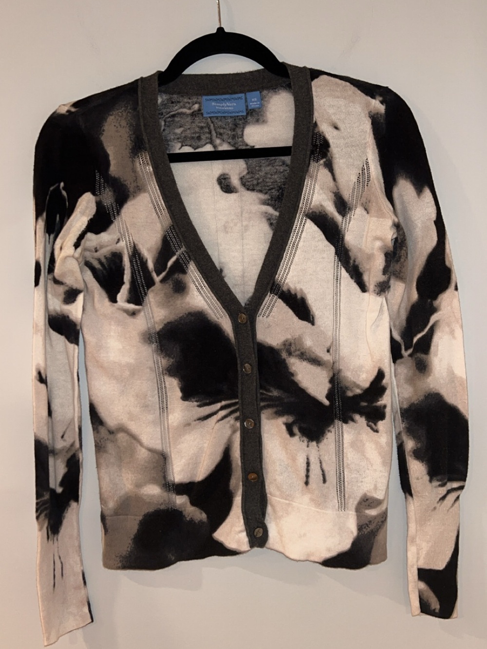 Simply Vera Black & Cream Abstract Button-Front Cardigan